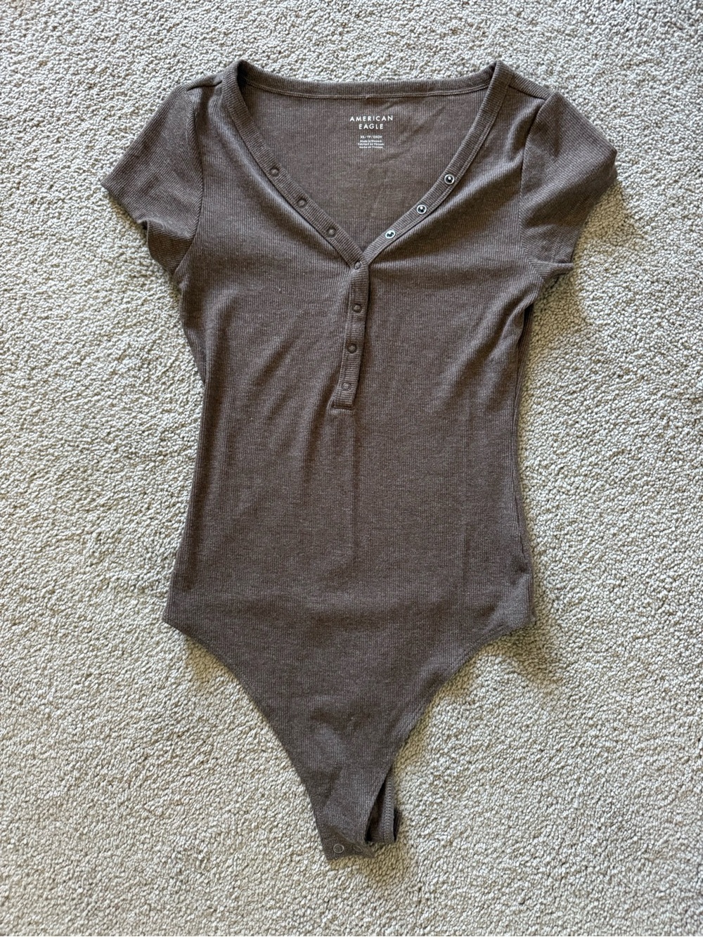 American Eagle Outfitters Brown Short-Sleeve Henley Snap Bodysuit